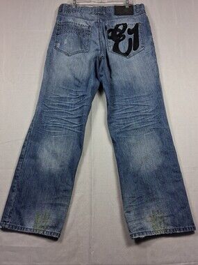 Y2K Eight 732 Jeans Mens 36X33 Blue Denim Relaxed Embroiderd Grunge Skater VTG